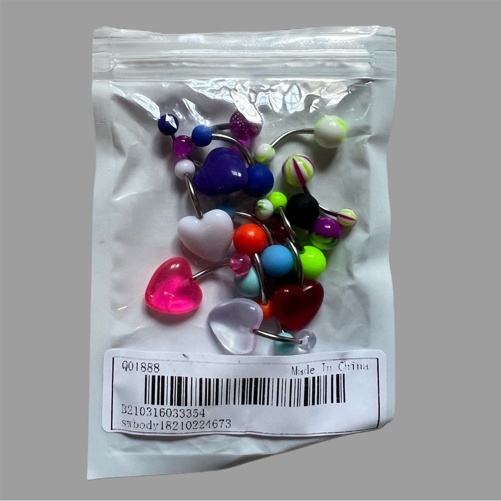 Colorful Heart and Ball Belly Rings